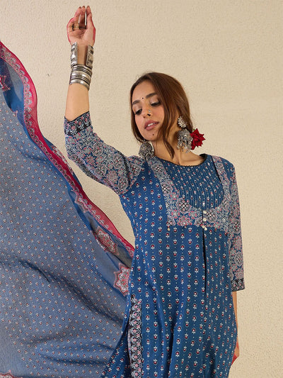 Dhiyona IE Women Ethnic Motifs Printed Regular Pure Cotton Kurta Set With Dupatta