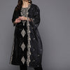 Indyancart IE Women Floral Embroidered Regular Thread Work Velvet Kurta with Trousers & Dupatta