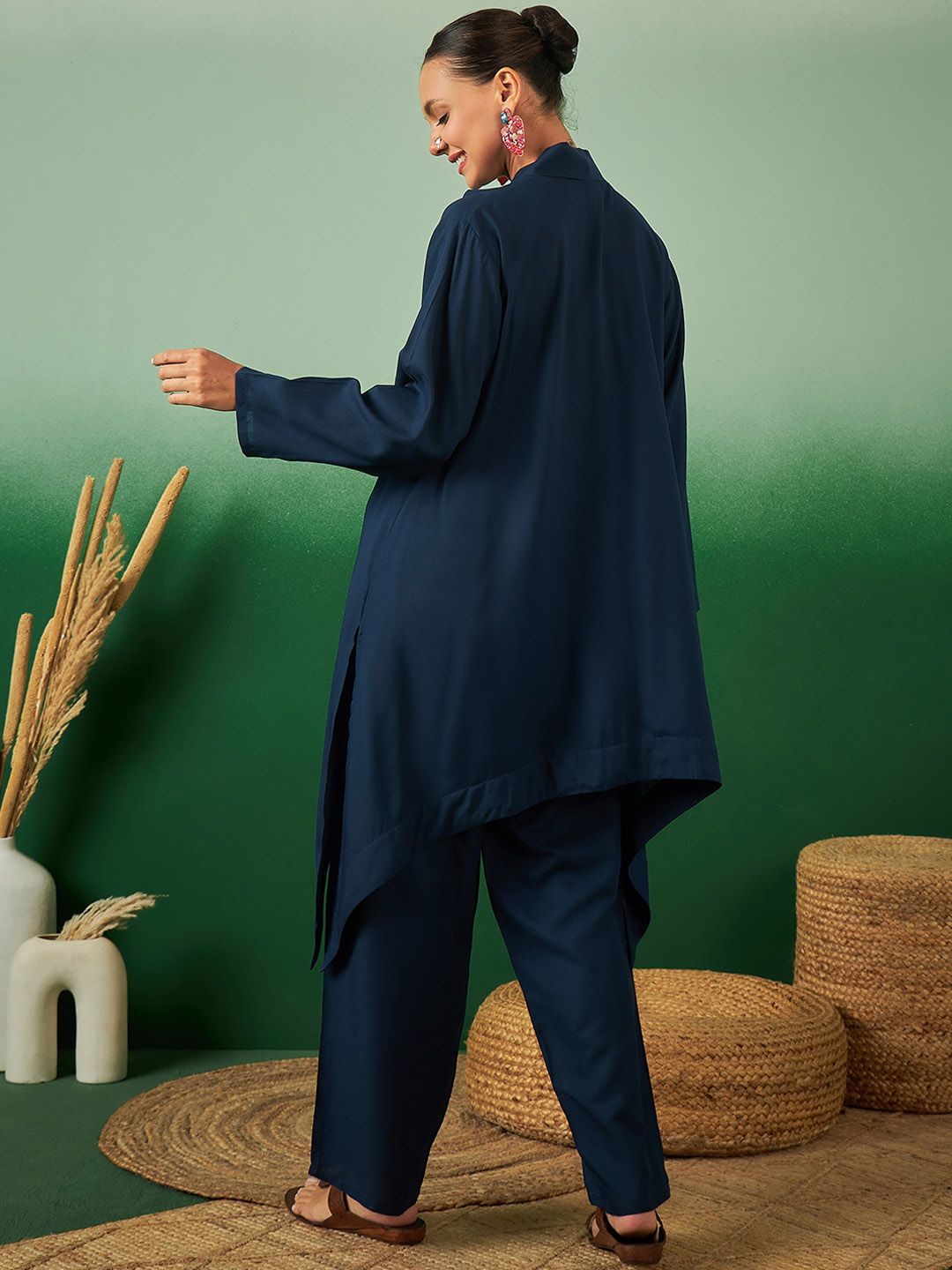 Indyancart SN Women's A Line Asymmetric Kurta With Trouser