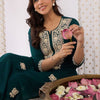 Dhiyona IE Floral Embroidered Thread Work Straight Kurta With Trousers