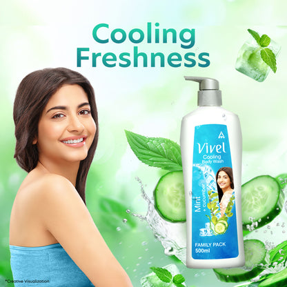 Vivel Refreshing Cooling Body Wash Mint & Cucumber Pump Bottle Shower Gel