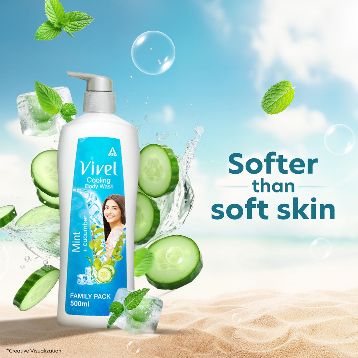 Vivel Refreshing Cooling Body Wash Mint & Cucumber Pump Bottle Shower Gel