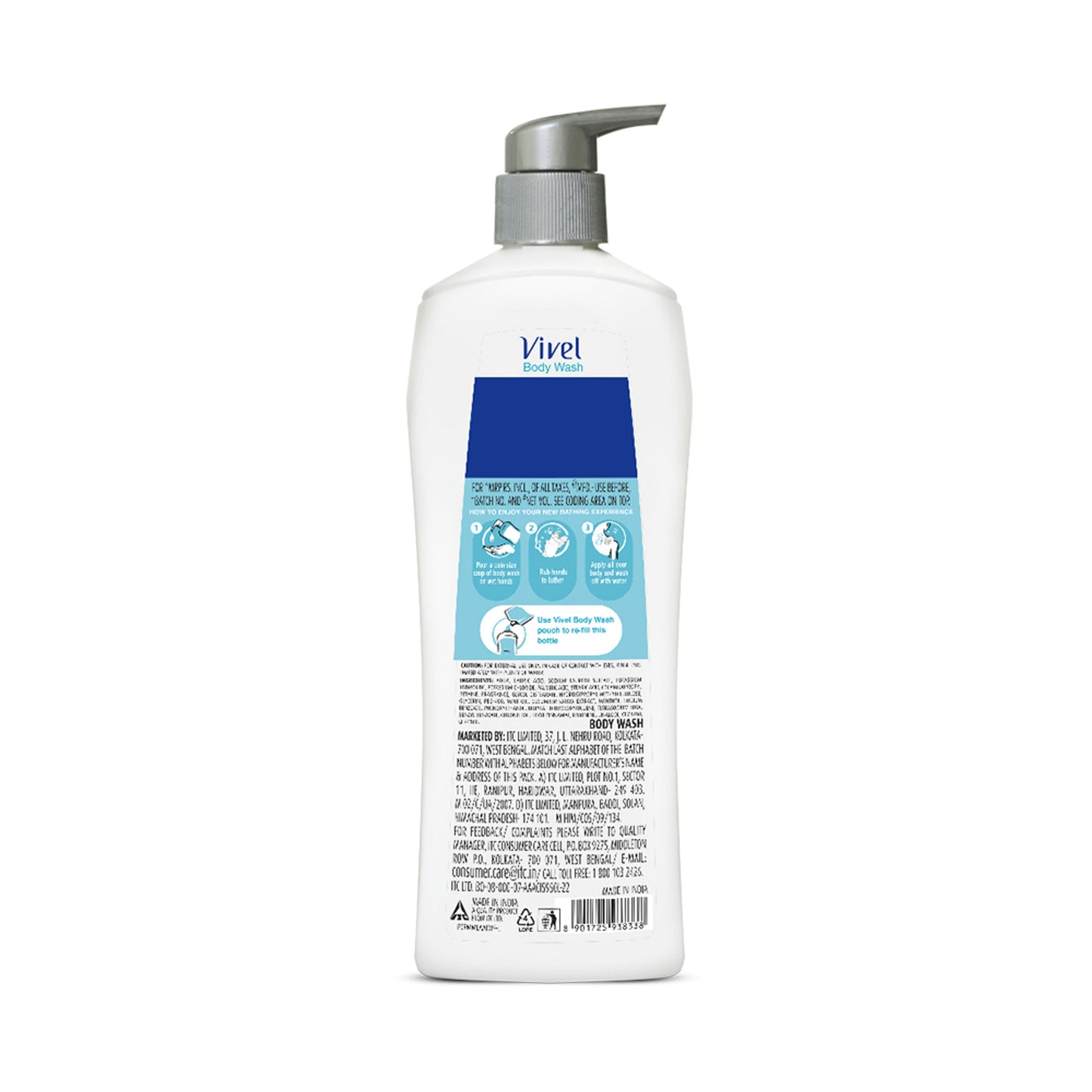 Vivel Refreshing Cooling Body Wash Mint & Cucumber Pump Bottle Shower Gel