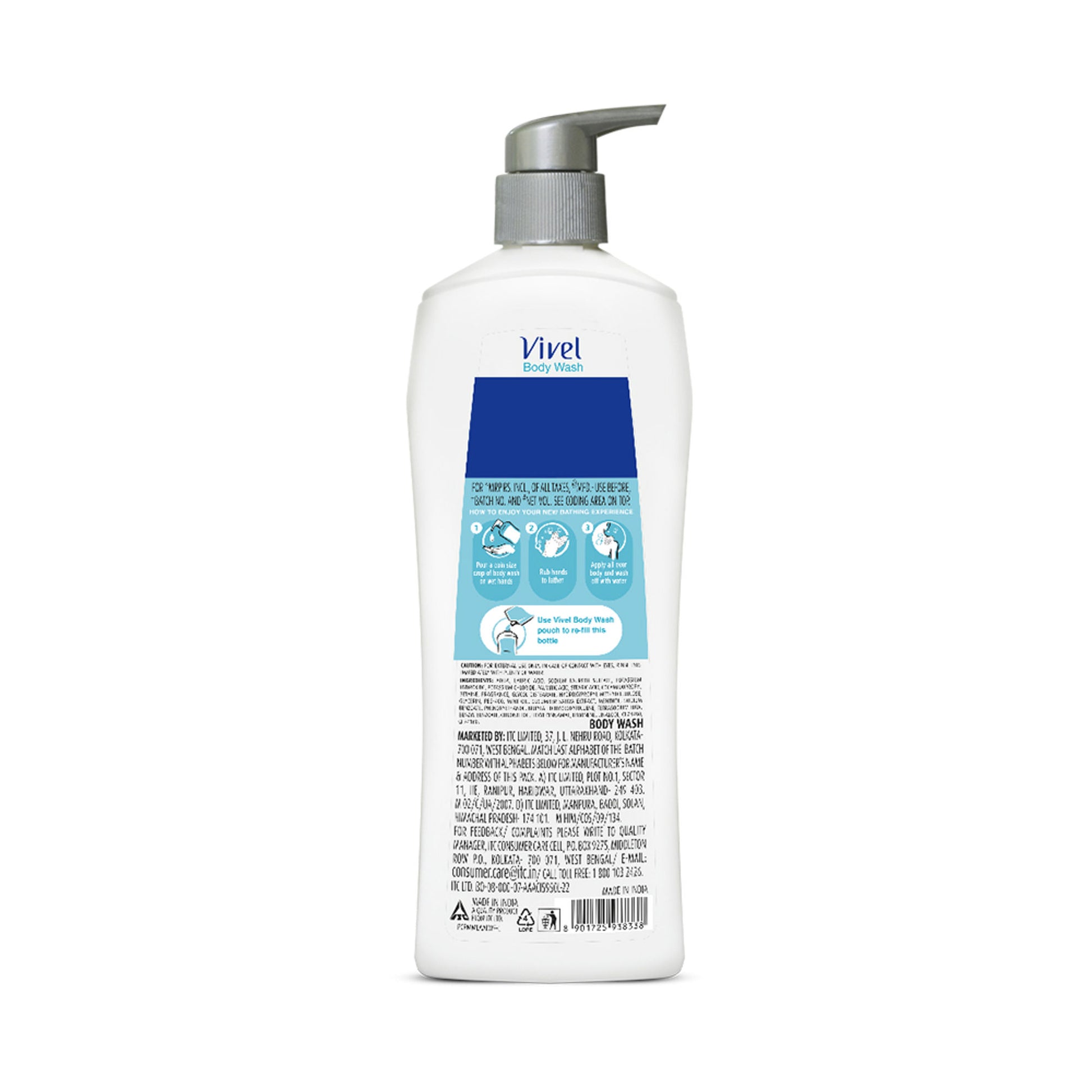 Vivel Refreshing Cooling Body Wash Mint & Cucumber Pump Bottle Shower Gel