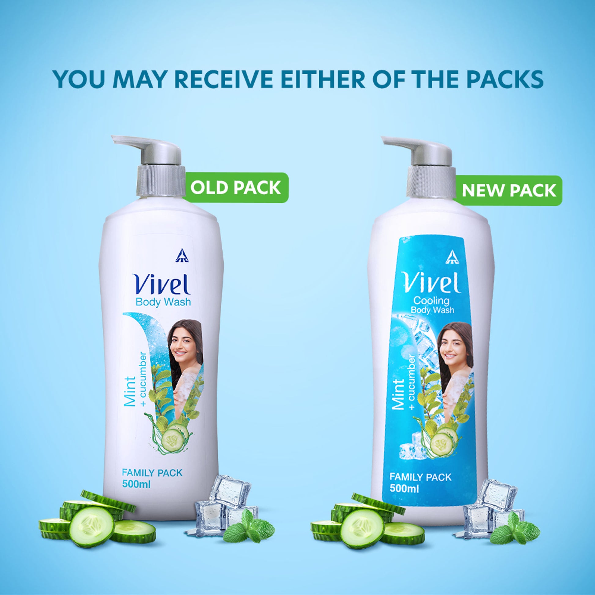 Vivel Refreshing Cooling Body Wash Mint & Cucumber Pump Bottle Shower Gel