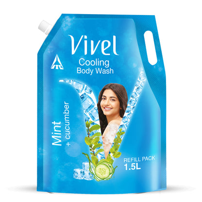 Vivel Cooling Body Wash Mint & Cucumber Moisturizing Shower Gel Supersaver XL Refill Pouch