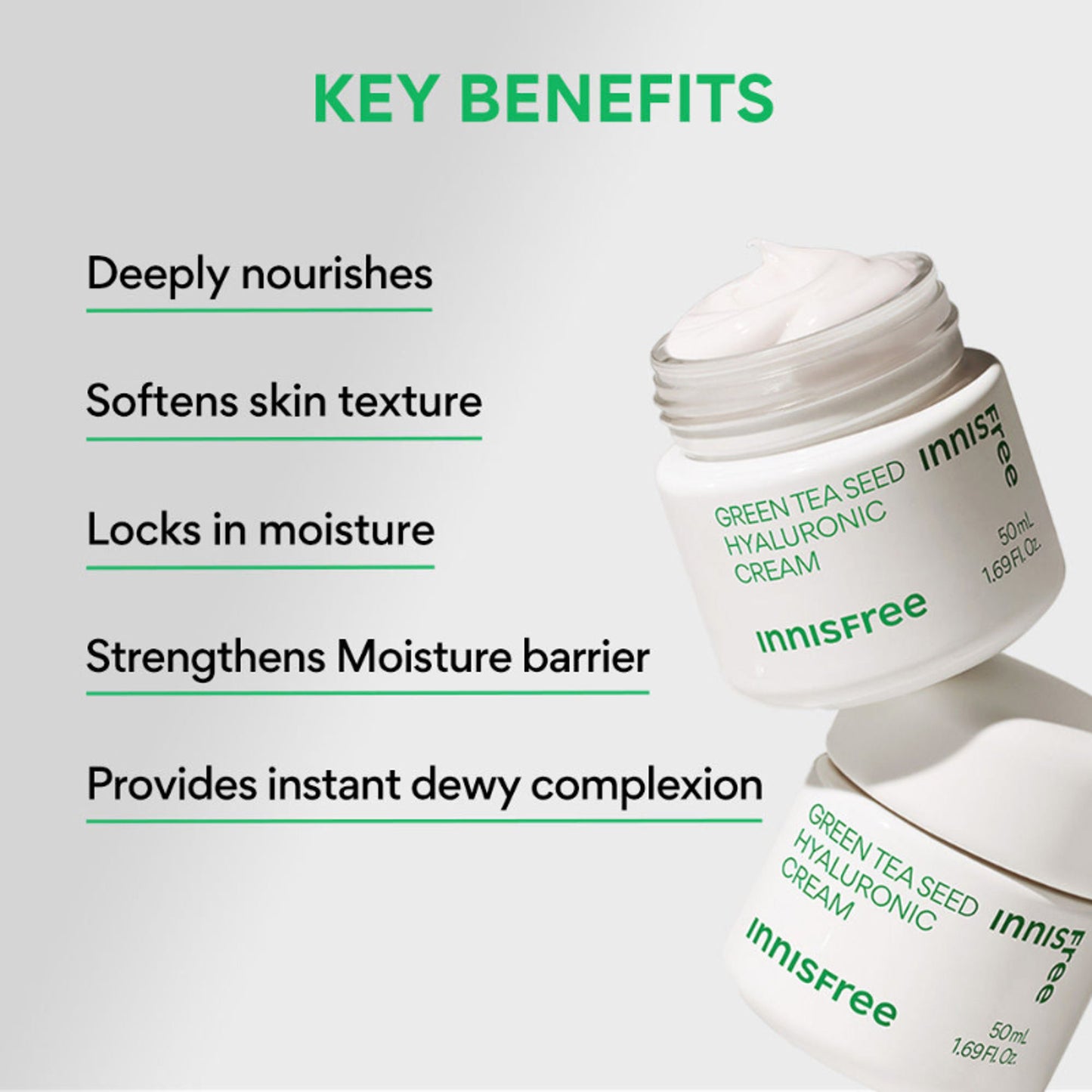 Innisfree Green Tea Seed Cream - Hydrating & Soothing Moisturizer With Hyaluronic Acid