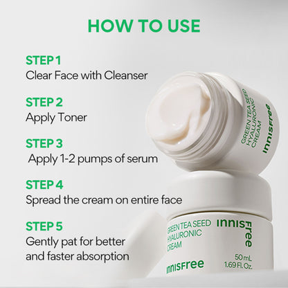 Innisfree Green Tea Seed Cream - Hydrating & Soothing Moisturizer With Hyaluronic Acid