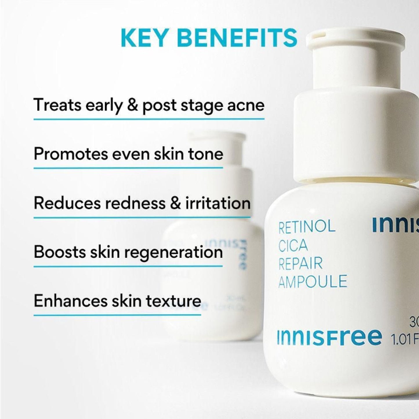 Innisfree Retinol Cica Repair Ampoule With Hyaluronic Acid, Reduces Skin Blemishes - Sensitive Skin