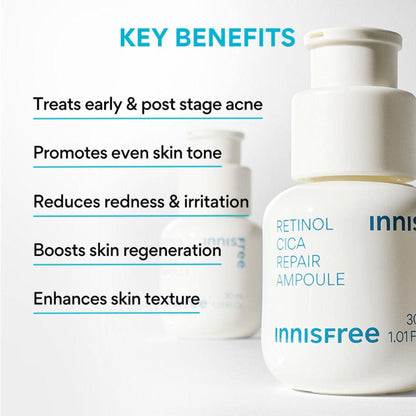 Innisfree Retinol Cica Repair Ampoule With Hyaluronic Acid, Reduces Skin Blemishes - Sensitive Skin