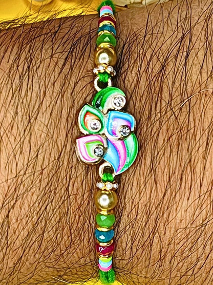 Anouk Set Of 12 Beaded Cotton Thread with AD Stones & Meenakari Designer Rakhi for Brother