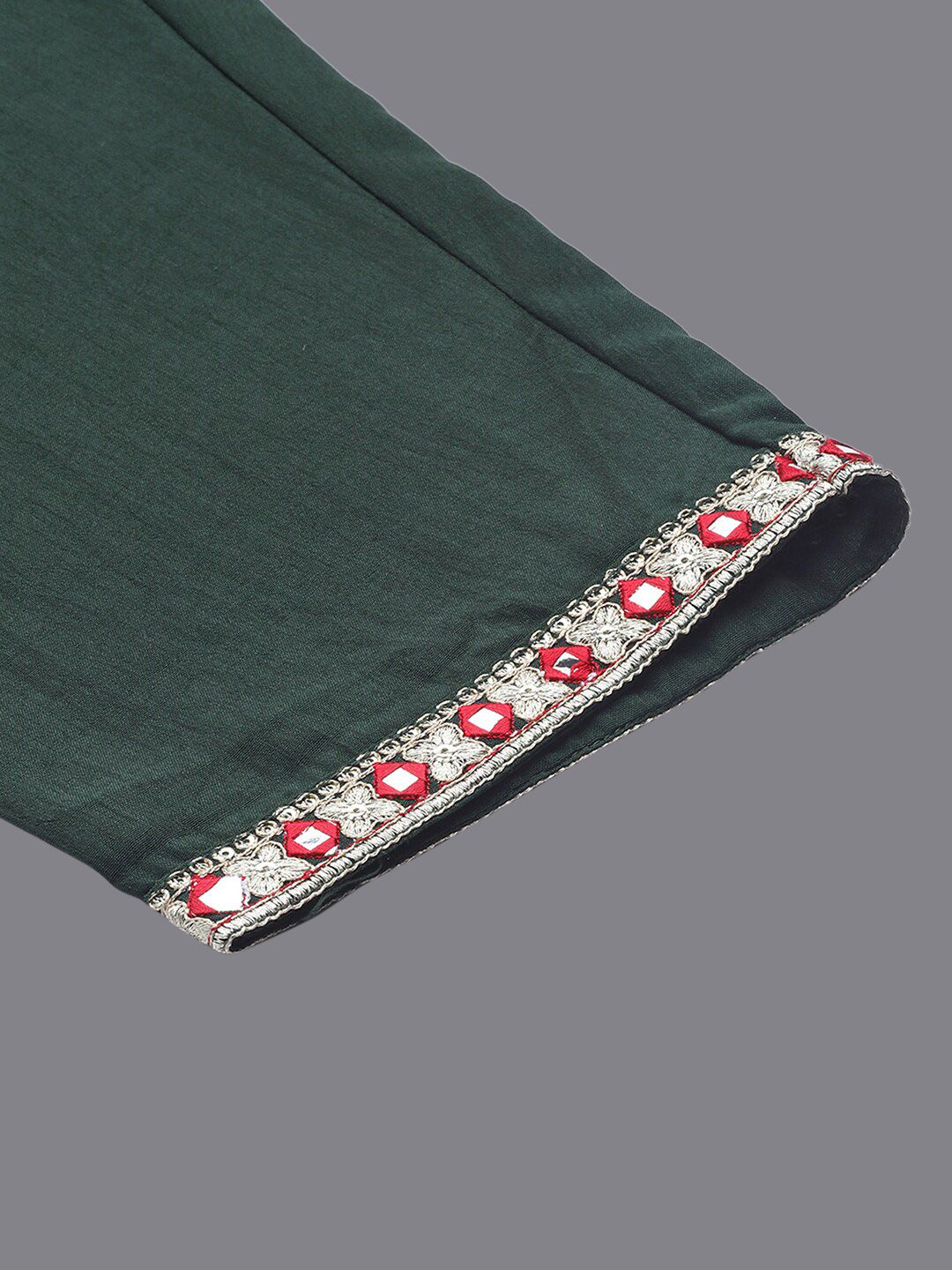 Indyancart IE Floral Embroidered Mirror Work Anarkali Kurta With Trousers & Dupatta
