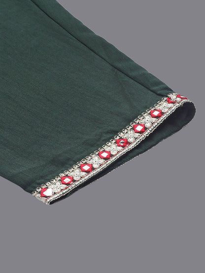 Indyancart IE Floral Embroidered Mirror Work Anarkali Kurta With Trousers & Dupatta