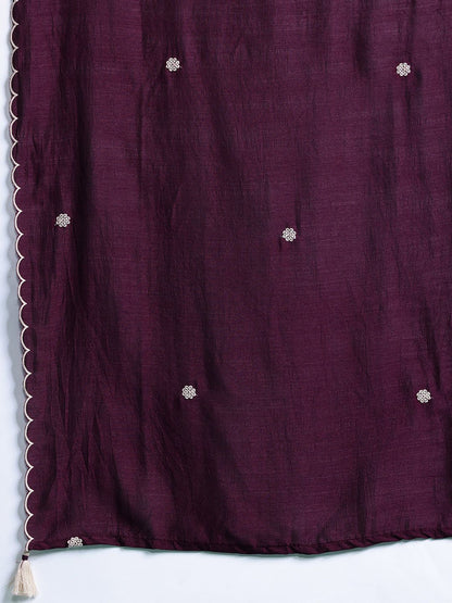 Floral Embroidered Sequinned Kurta With Trousers & Dupatta