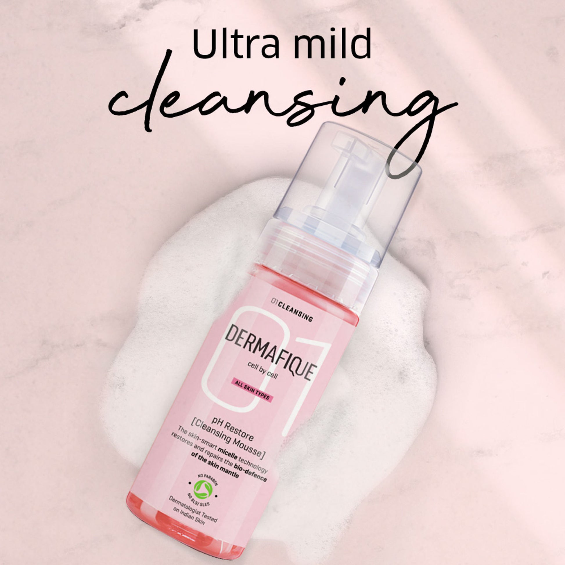 Dermafique pH Restore Foaming Mousse, Mild & Gentle Face Wash, Amino Acids, Glycerine