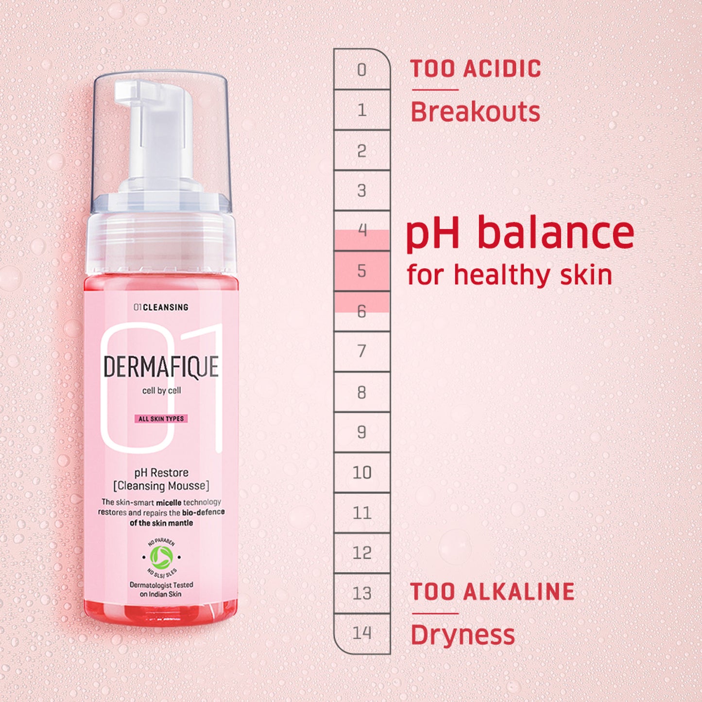 Dermafique pH Restore Foaming Mousse, Mild & Gentle Face Wash, Amino Acids, Glycerine