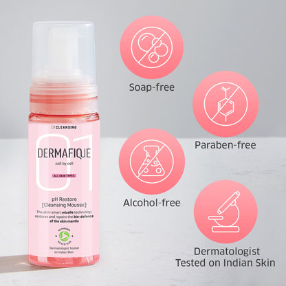 Dermafique pH Restore Foaming Mousse, Mild & Gentle Face Wash, Amino Acids, Glycerine
