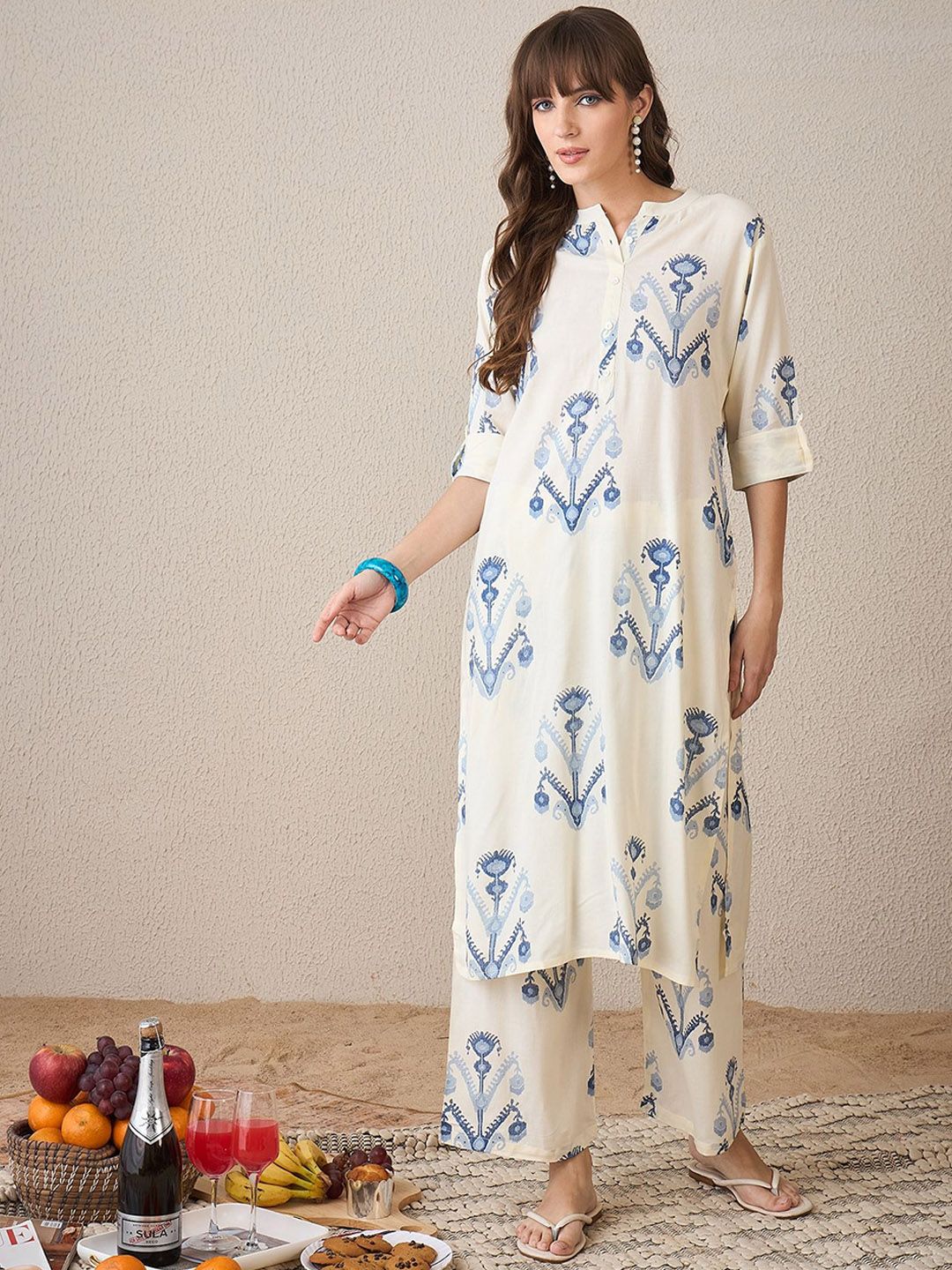 Dhiyona IE Printed Three-Quarter Sleeves Tunic With Palazzo