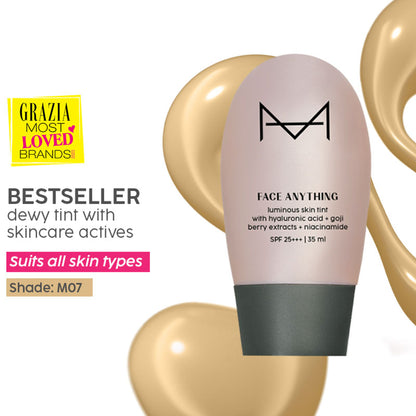 House of Makeup Face Anything Luminous Skin Tint in M07 Medium for glass skin, showing a close-up of the tinted face product.