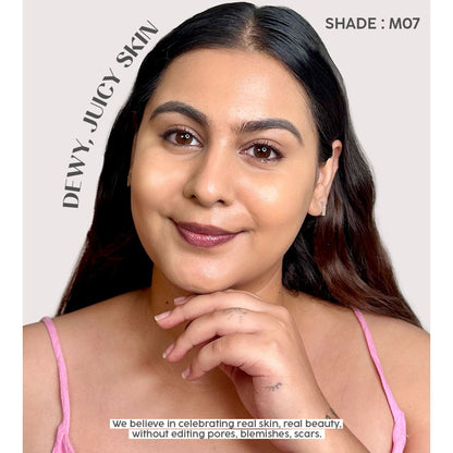 House of Makeup Face Anything Luminous Skin Tint in Medium for glass skin, showing a close-up of the product's smooth, glowing finish.