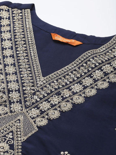 Dhiyona IE Ethnic Motifs Embroidered Zari Kurta With Trousers & Dupatta