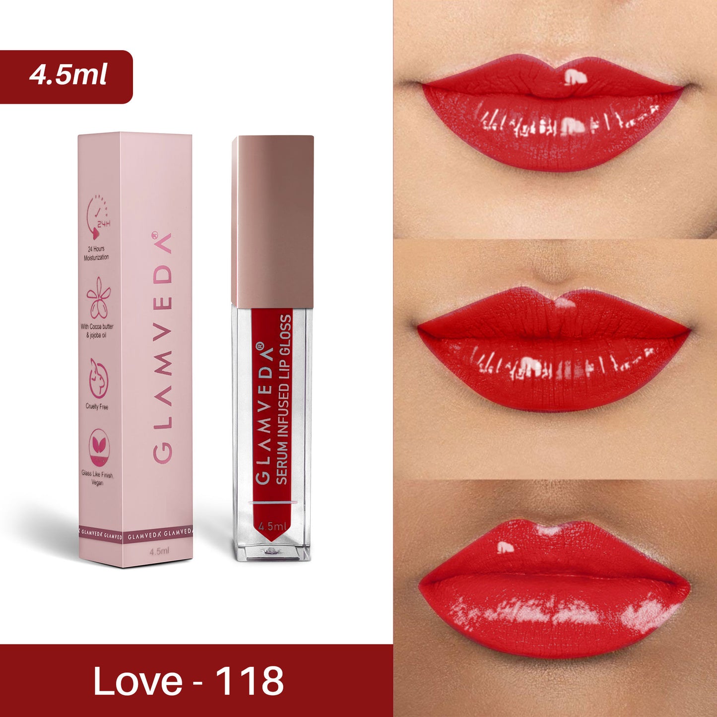 Glamveda High Shine Serum Infused Lip Gloss - Love