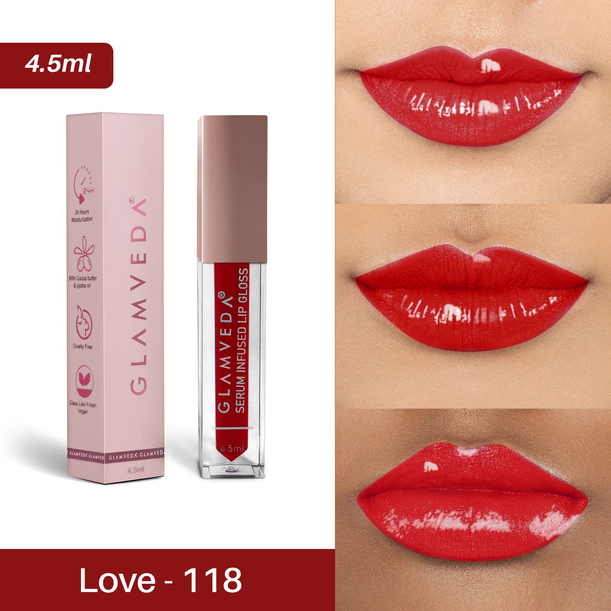 Glamveda High Shine Serum Infused Lip Gloss - Love