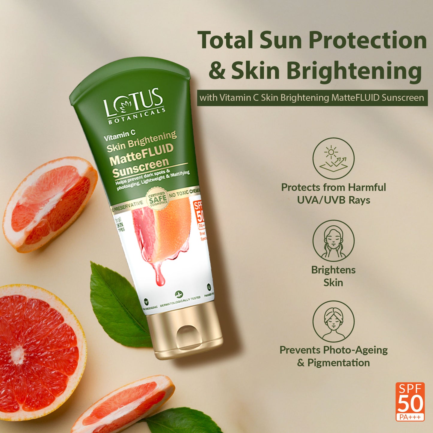 Lotus Botanicals Vitamin C Skin Brightening Mattefluid Sunscreen SPF 50 & No WhiteCast Formula