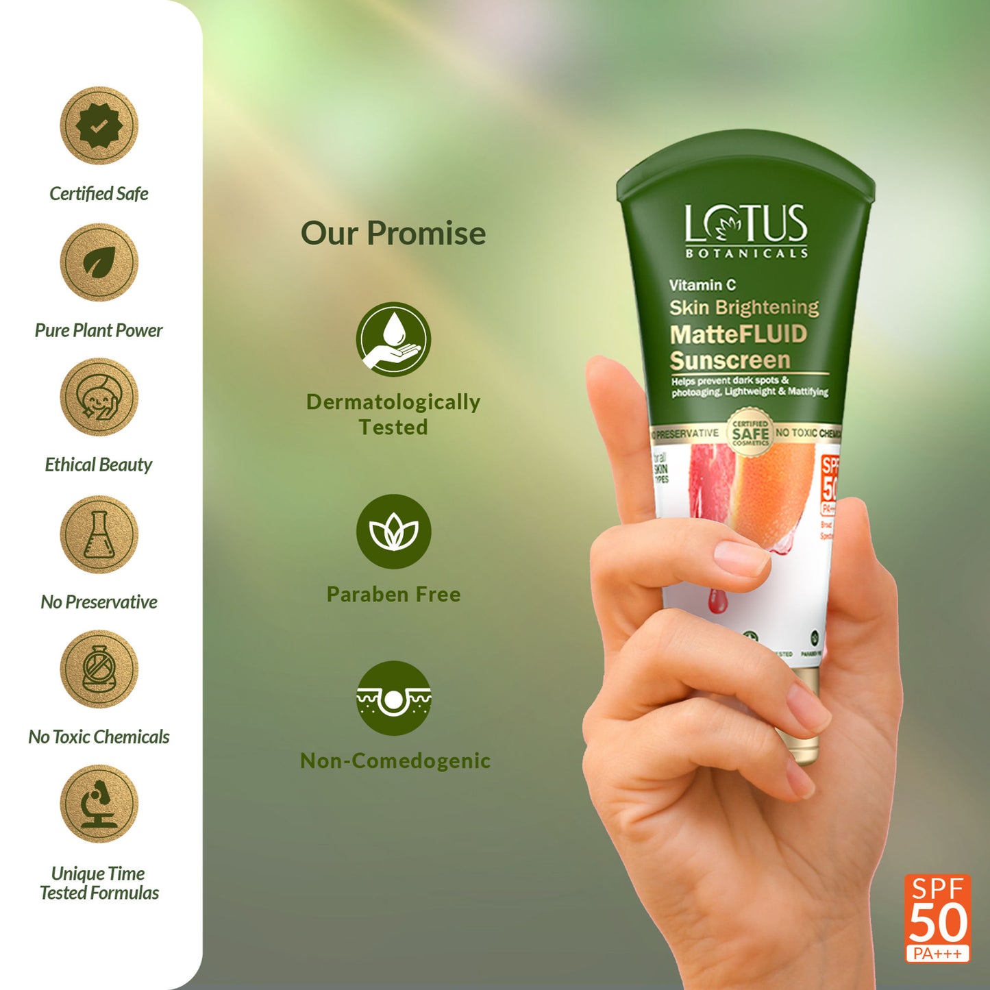 Lotus Botanicals Vitamin C Skin Brightening Mattefluid Sunscreen SPF 50 & No WhiteCast Formula