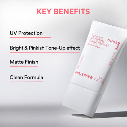 Innisfree Tone Up No Sebum Sunscreen EX SPF 50+ PA++++ For Oil Control - Matte Finish