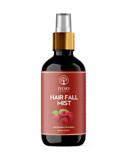 Ivory Natural Hair Mist spray for long hair, featuring a clear bottle and spray nozzle, designed to promote hair growth and restore shine.