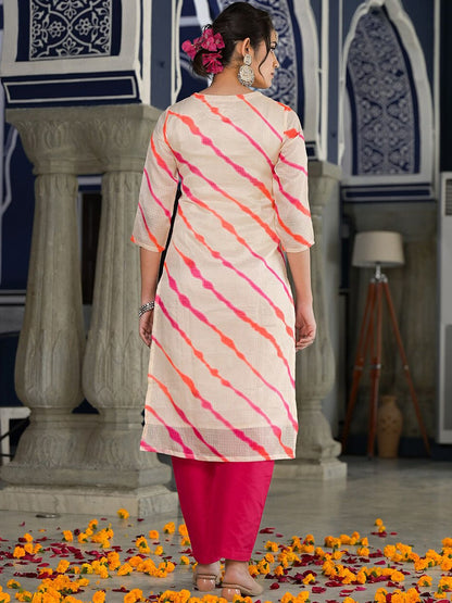 Indyancart VA Women's Bandhani Dyed Regular Gotta Patti Kurta with Trousers & With Dupatta
