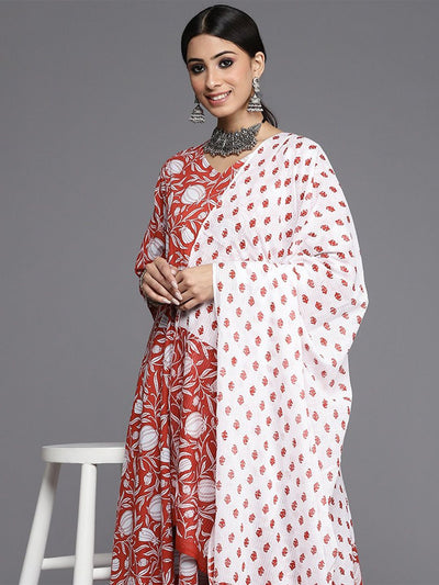 Indyancart VA Women'sFloral Printed Pure Cotton Kurta with Trousers & With Dupatta