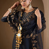 Indyancart IE Floral Embroidered Thread Work Liva Kurta with Trousers & Dupatta