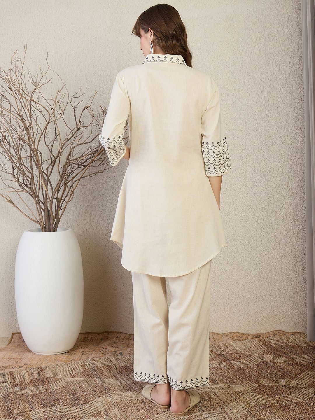 Dhiyona IE Embroidered Shirt Collar Top With Palazzos Co-Ords