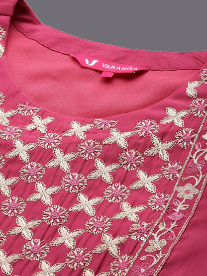 Indyancart VA Women'sEthnic Motifs Embroidered Sequined Kurta with Trousers & Dupatta