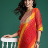 Indyancart IE Bandhani Printed Zari Georgette Kurta
