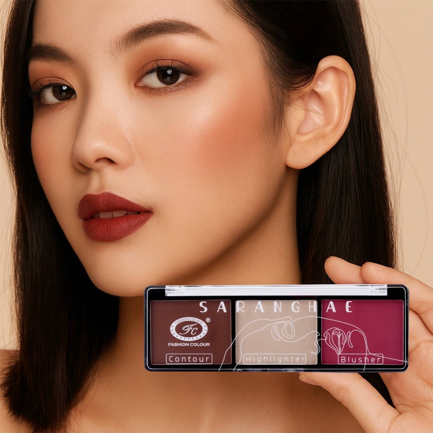 FASHION COLOUR Saranghae 3 In 1 Contour Highlighter Blusher Palette - Shade 03