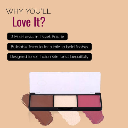 FASHION COLOUR Saranghae 3 In 1 Contour Highlighter Blusher Palette - Shade 03