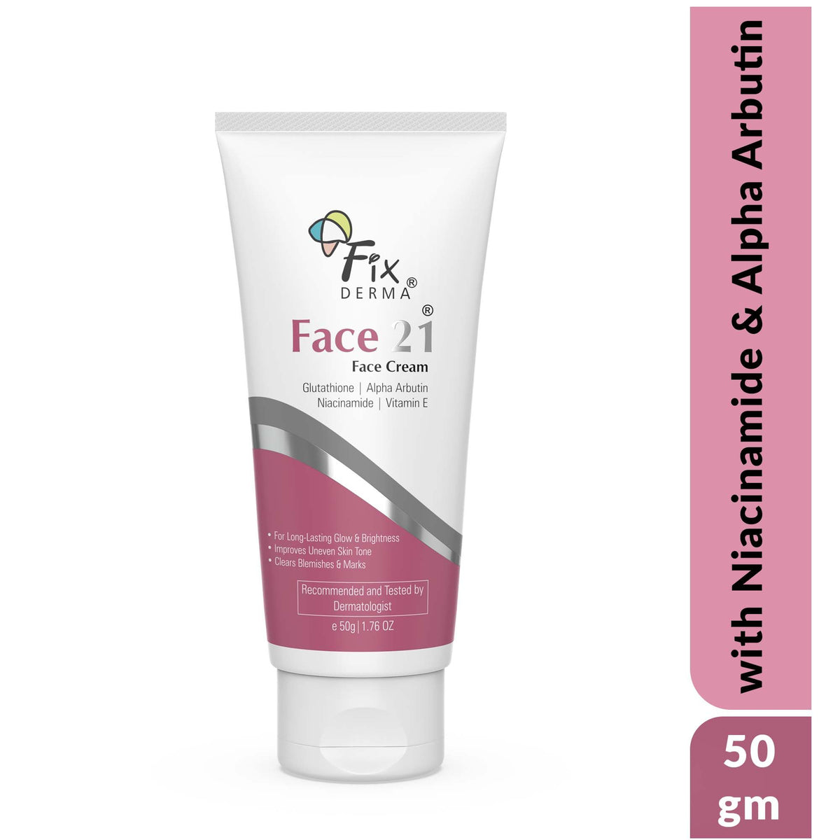 Fixderma 2% Niacinamide Face Cream with Alpha Arbutin, anti-aging skin treatment for women, showing the cream jar and packaging.