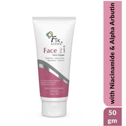 Fixderma 2% Niacinamide Face Cream with Alpha Arbutin, anti-aging skin treatment for women, showing the cream jar and packaging.