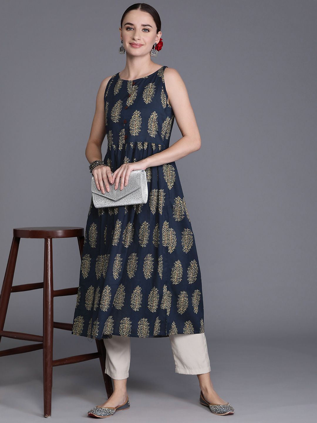 Indyancart IE Women Ethnic Motifs Printed A-Line Kurta