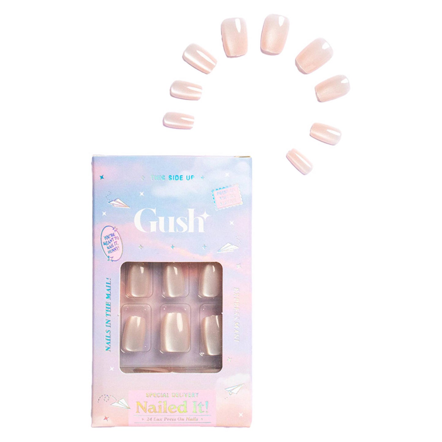 Gush Beauty Nailed It Reusable Luxury Press On Nails With Application Kit - Creme Cat Eye