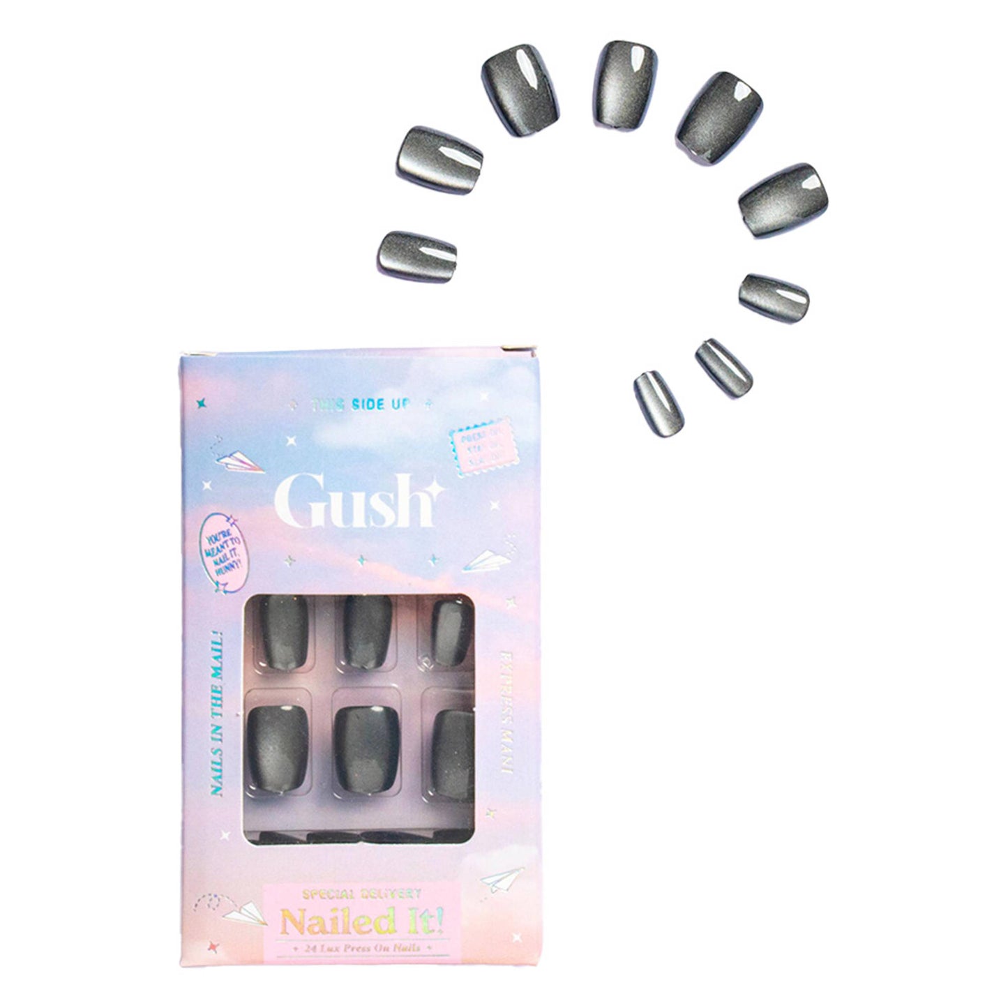 Gush Beauty Nailed It Reusable Luxury Press On Nails With Application Kit - Black Cat Energy
