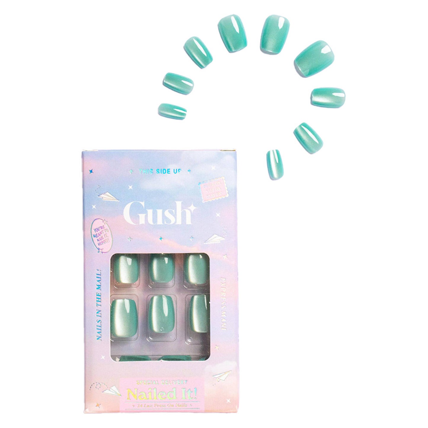 Gush Beauty Nailed It Reusable Luxury Press On Nails With Application Kit - Blue Taffy Cat Eye