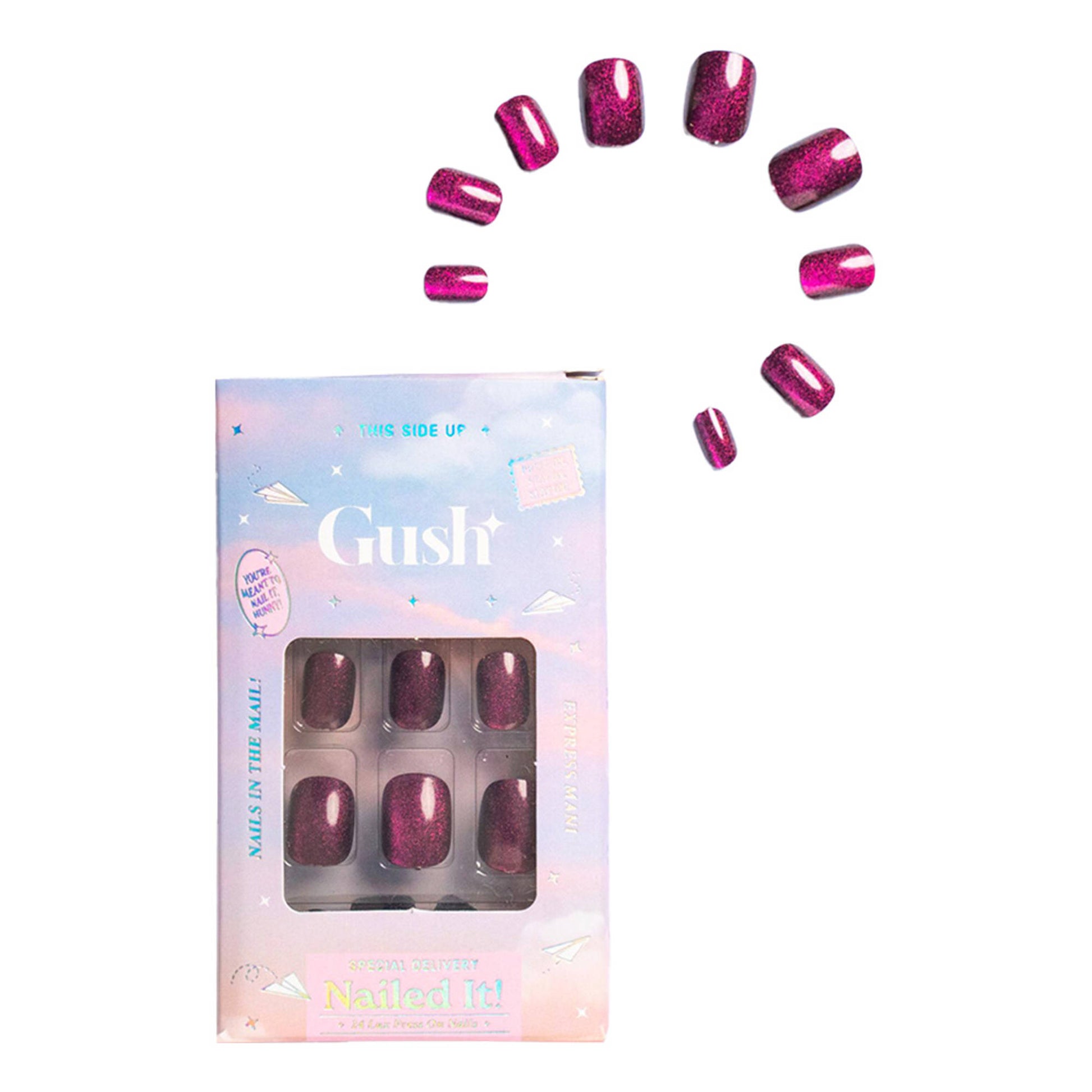 Gush Beauty Nailed It Reusable Luxury Press On Nails With Application Kit - Ruby Cat Eye