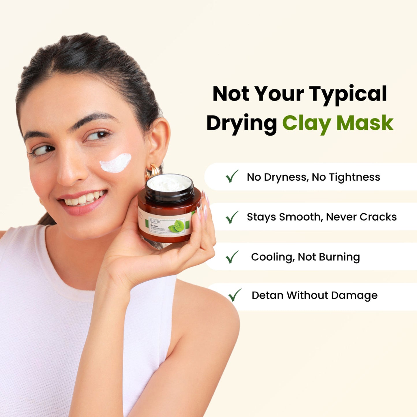 Richfeel De-tan Cream: Natural Tan Removal Face Pack with Peppermint, Honey & Cucumber , Ayurvedic