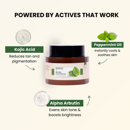 Richfeel De-tan Cream: Natural Tan Removal Face Pack with Peppermint, Honey & Cucumber , Ayurvedic