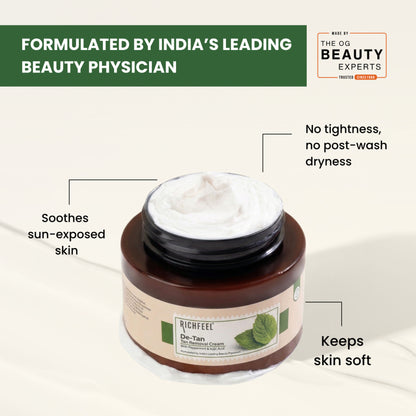 Richfeel De-tan Cream: Natural Tan Removal Face Pack with Peppermint, Honey & Cucumber , Ayurvedic