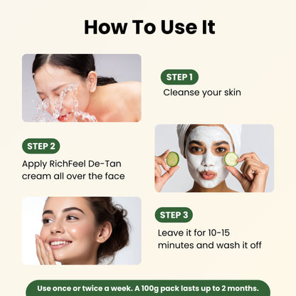 Richfeel De-tan Cream: Natural Tan Removal Face Pack with Peppermint, Honey & Cucumber , Ayurvedic